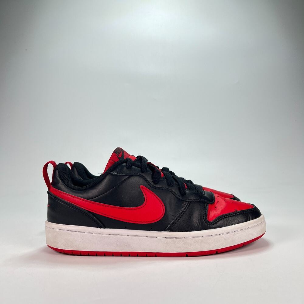 Nike Court Borough Low 2 Black Red Casual Sneakers Shoes BQ5448-007 Youth Sz 5Y